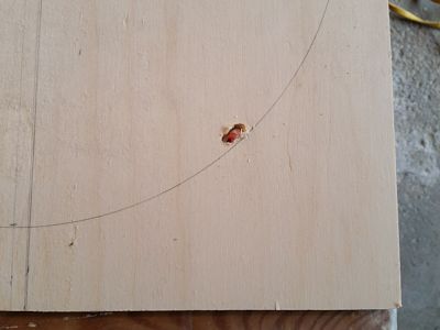 Plywood with hole for sabre saw.